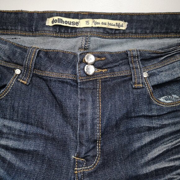 Dollhouse Ladies Size 15 Dark Wash Bootcut Embellished Blue Jeans - Picture 6 of 16